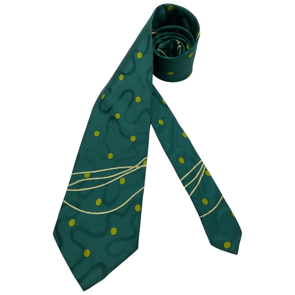 🆕CLAUDE MONTANA Green Polka Dot Art Silk LUXURY Tie ITALY